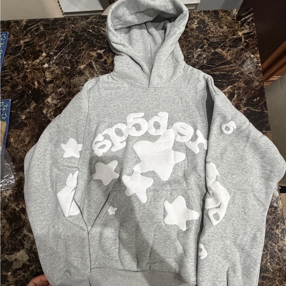 Sp5der Grey Star Graphic Hoodie Jacket